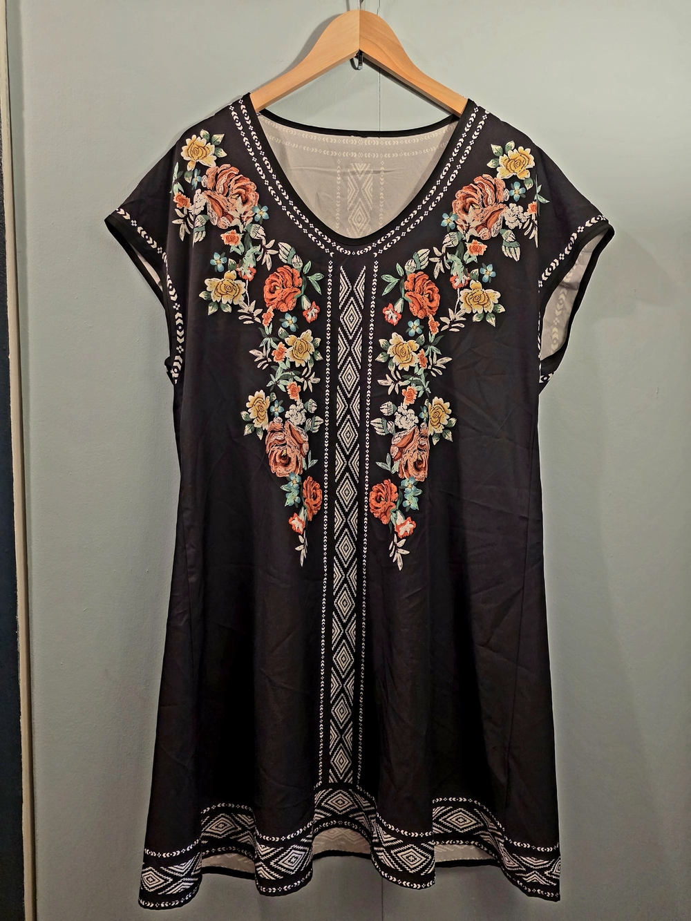 Black Embroidered Floral Midi Dress